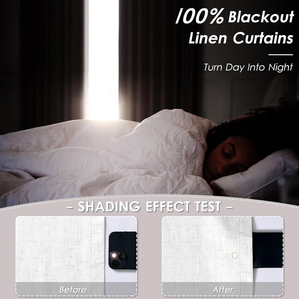 Nanspring 100% Blackout Linen 80 Inch Curtains for Bedroom Living Room Back Tab Cream Black Out Curtain Luxury Thermal Insulated Boho Moder…