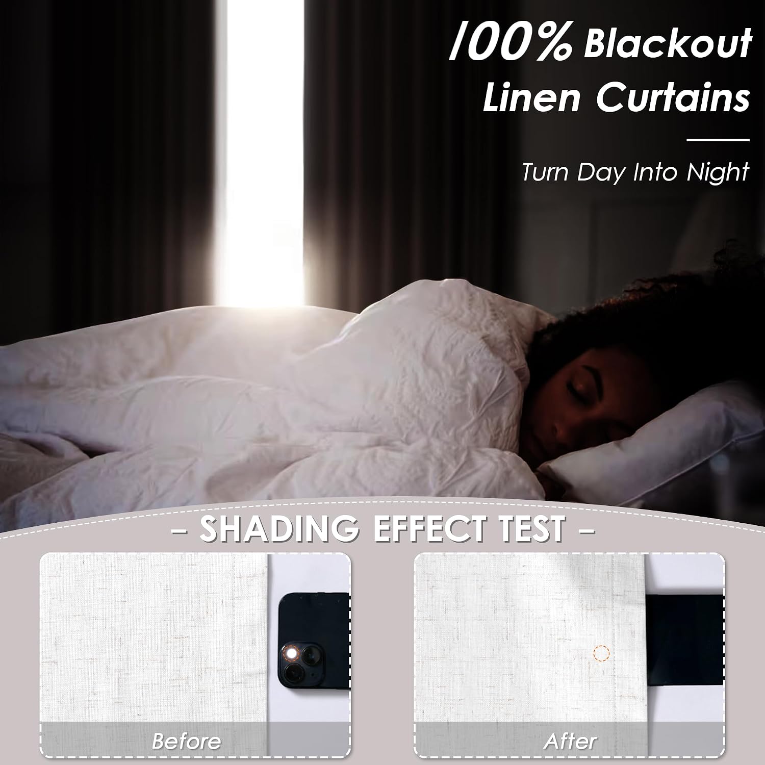 Nanspring Cream 100% Blackout Linen Curtains for Bedroom 144 Inches Long Back Tab Thermal Insulated Neutral Boho Farmhouse Decor Black Out…