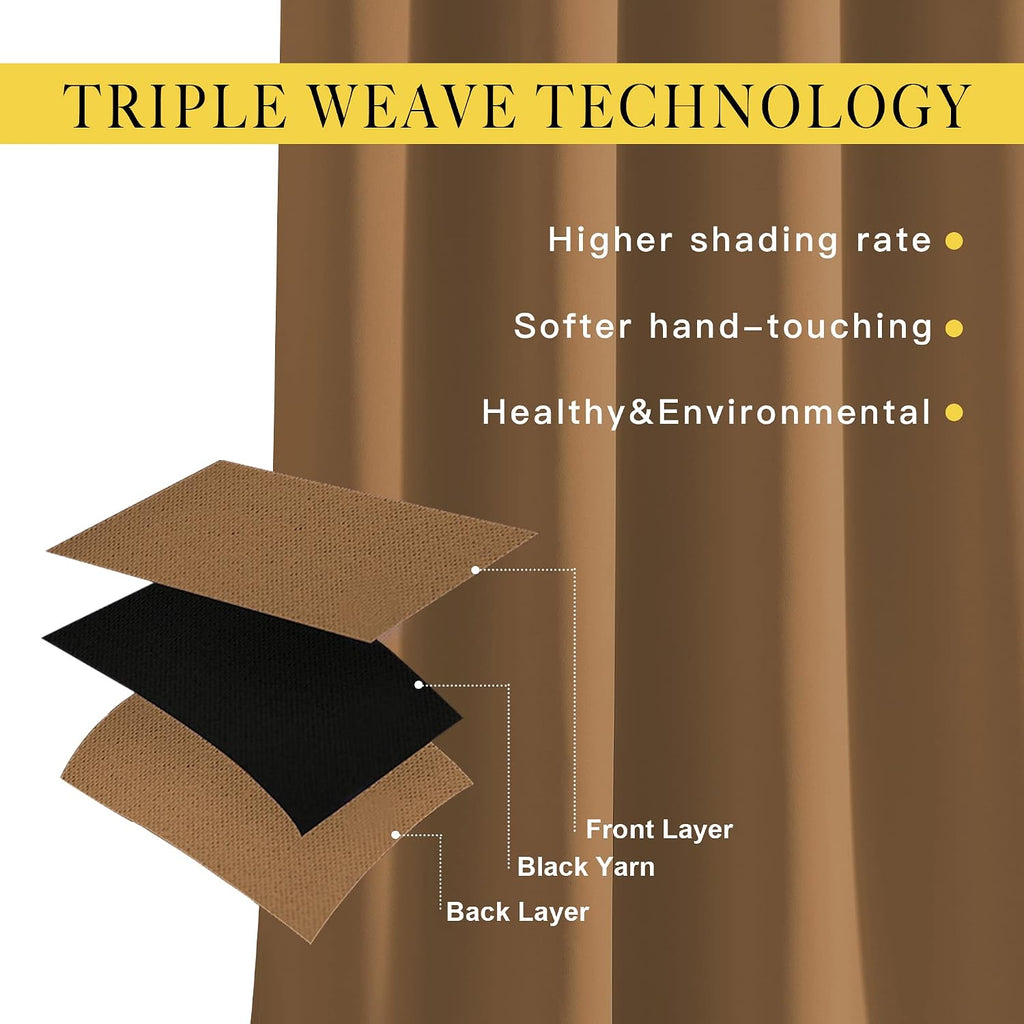 Nicetown Blackout Curtains 108 inches Length - Grommet Thermal Insulated Window Treatments Solid Panels for Living Room/Bedroom, Gold Brown…