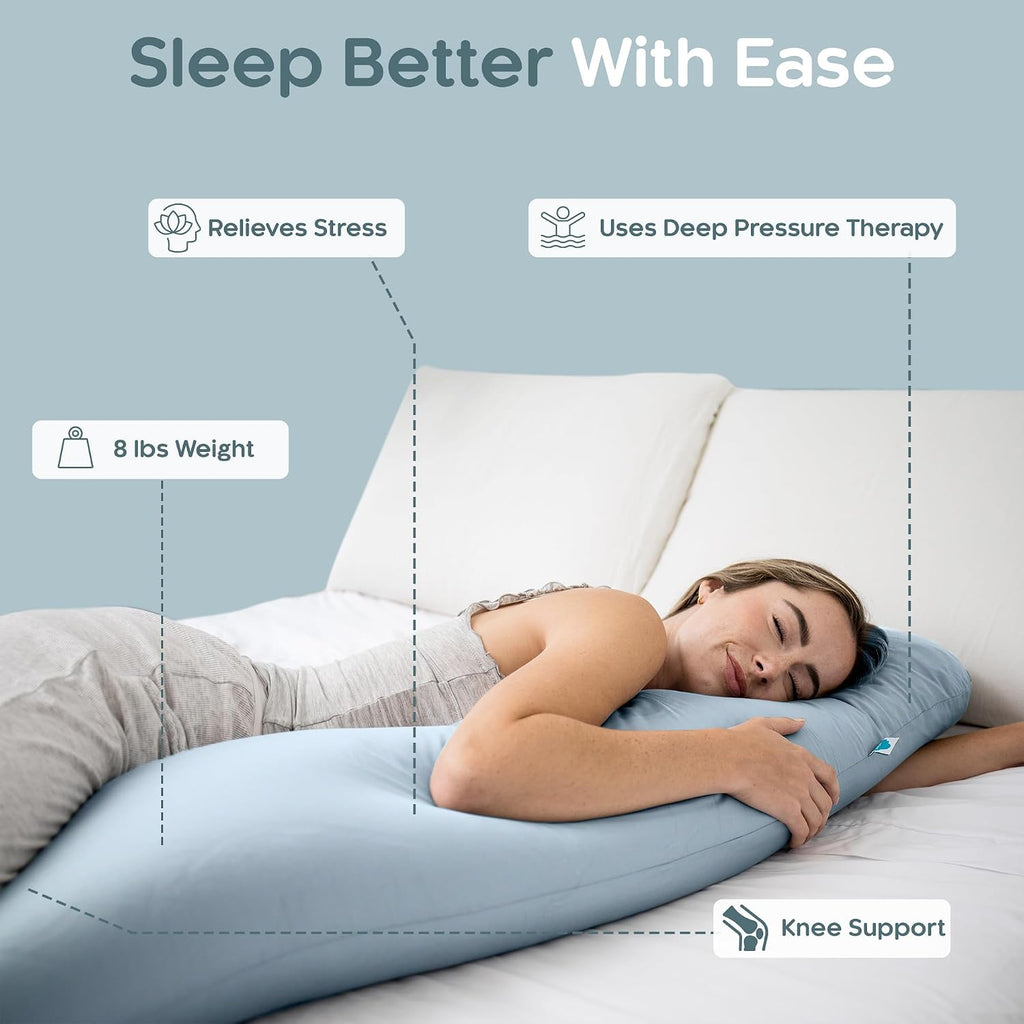 Weighted Body Pillow 8lbs - Weighted Pillow for Deeper Sleep (48" x 14") - Cooling Body Pillows for Adults, Side Sleeper Body Pillows…