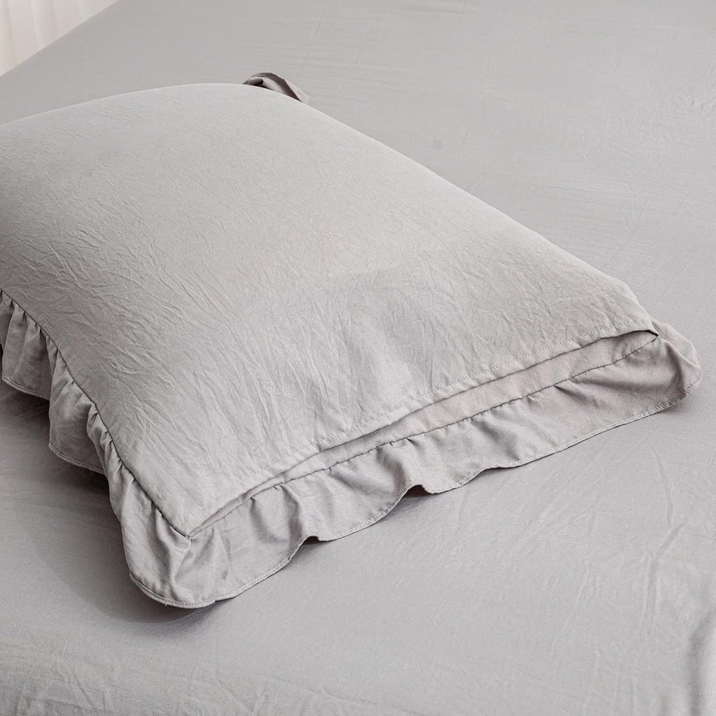 Merryword Light Gray Pillowcases King Pillowcases Cute Pillow Cover Gray Ruffled Pillow Shams Set of 2 Chic Boho Pillowcases 2 Pack (King (…