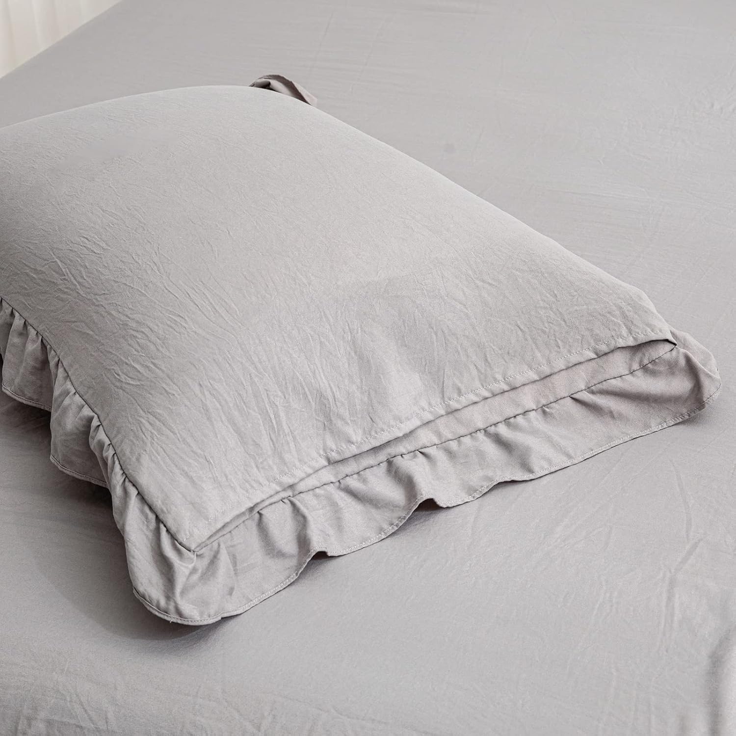 Merryword Light Gray Pillowcases King Pillowcases Cute Pillow Cover Gray Ruffled Pillow Shams Set of 2 Chic Boho Pillowcases 2 Pack (King (…