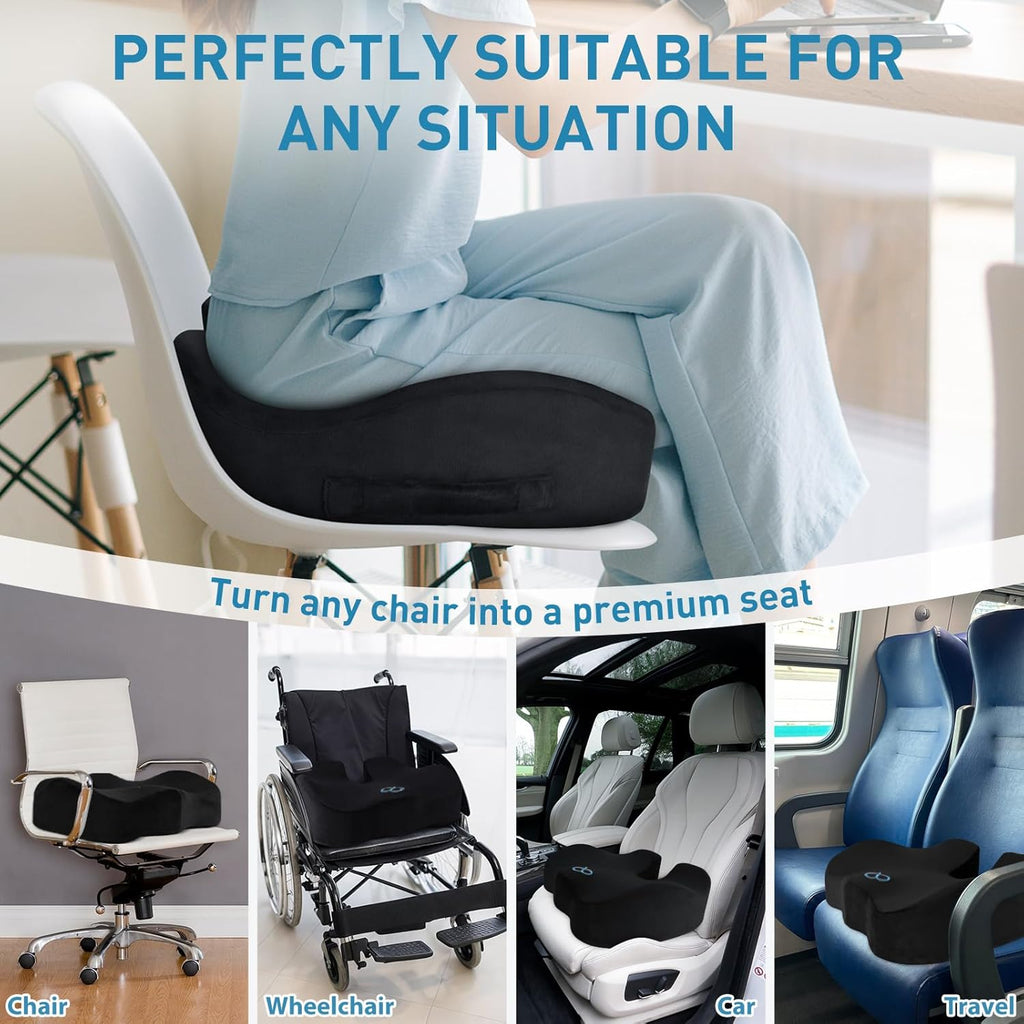 BlissTrends Seat Cushion,5.2in Thick Memory Foam Cushions for Office Chair, Car Seat, Airplane, Relieving Pressure Tailbone Sciatica Back P…