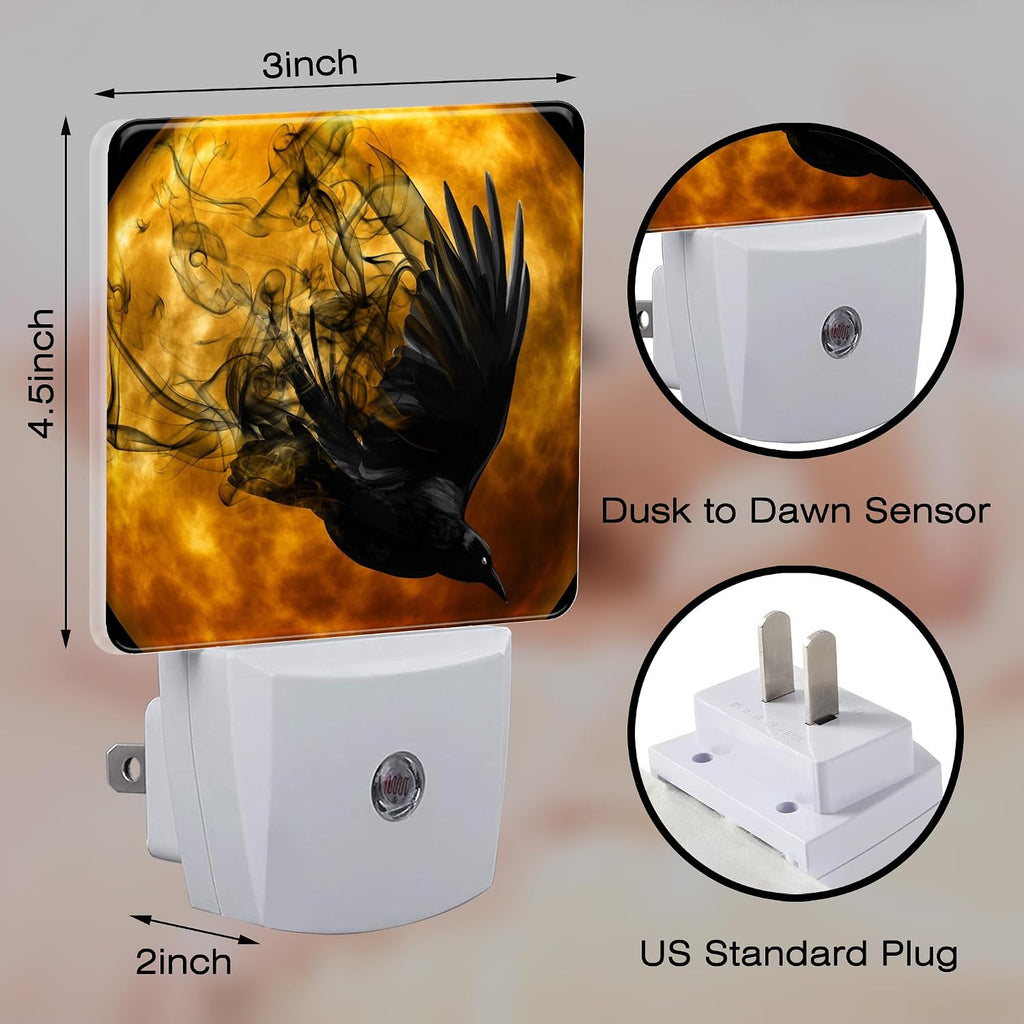 Crow with New Moon Night Light Plug into Wall, Flying Crow Dusk to Dawn Night Light,0.5w Energy Saving Sleep Friendly Nightlights for…