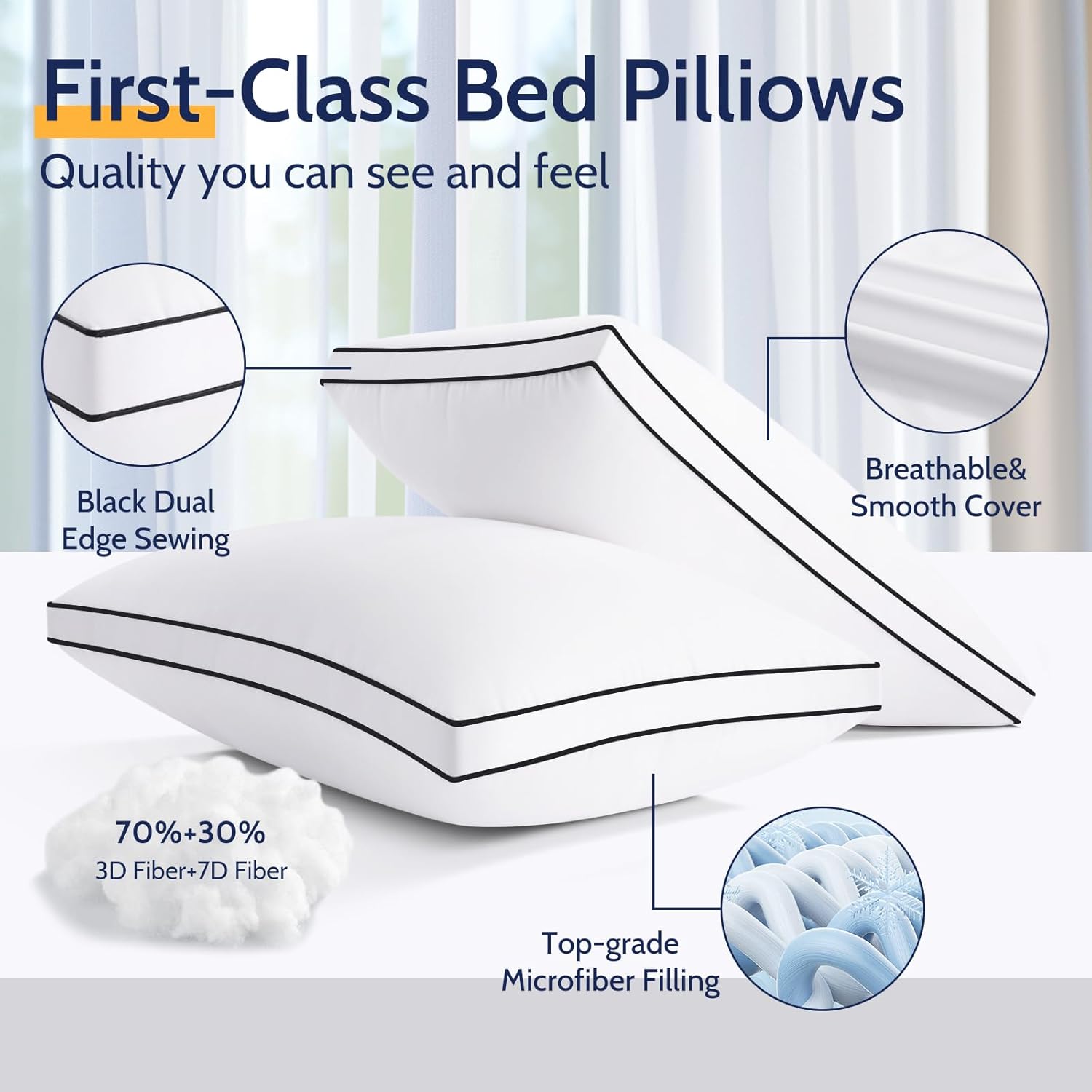 Roumea Pillows Standard Size Set of 2, Bed Pillows for Sleeping 2 Pack, Luxury Hotel Quality, Supportive Standard Pillows with Soft Down Al…