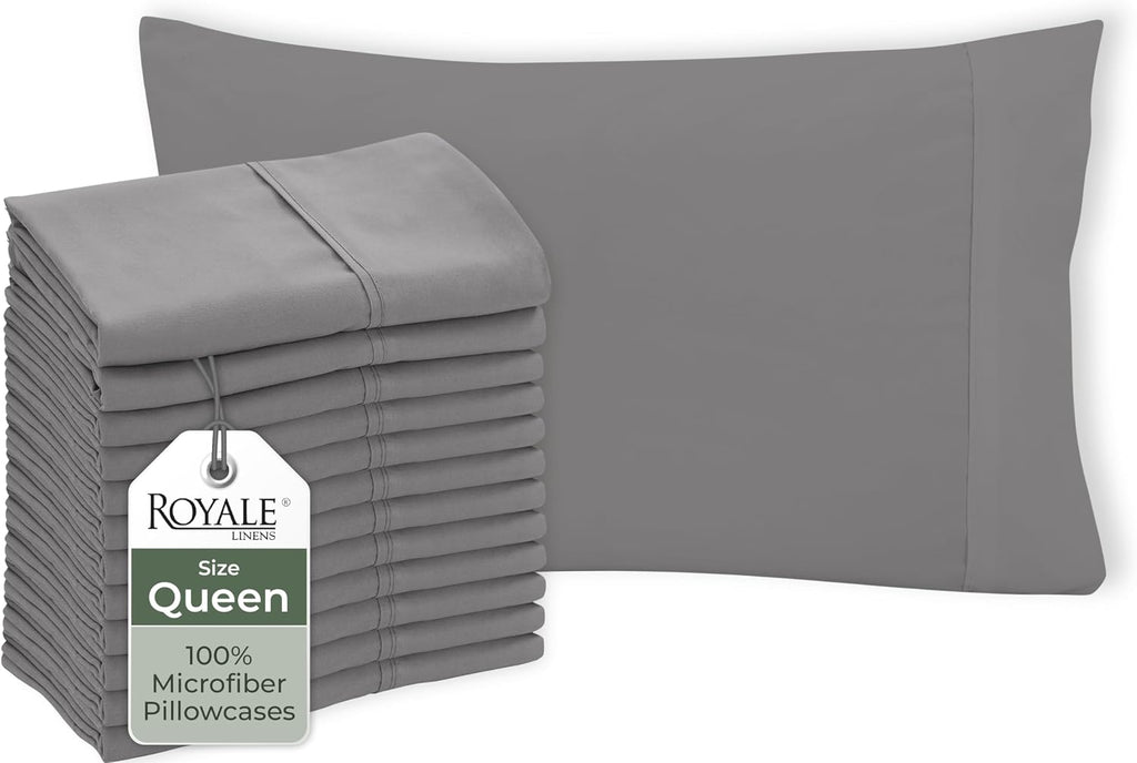 Royalelinens Royale Linens Grey Pillowcase Set of 12 - Queen 20"x30" Bed Pillow Cover - 1800 Brushed Microfiber - Wrinkle & Fade Resistant…