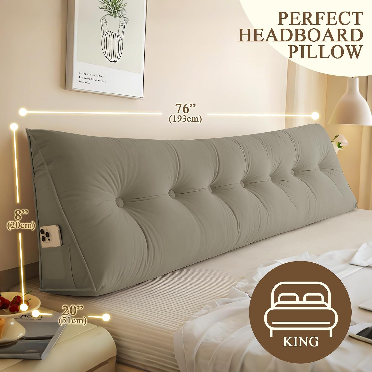 DANGHOOGY Headboard Pillow King, Large Triangular Wedge Headboard Pillow for Reading and Resting, Backrest Positioning Support Pillow…