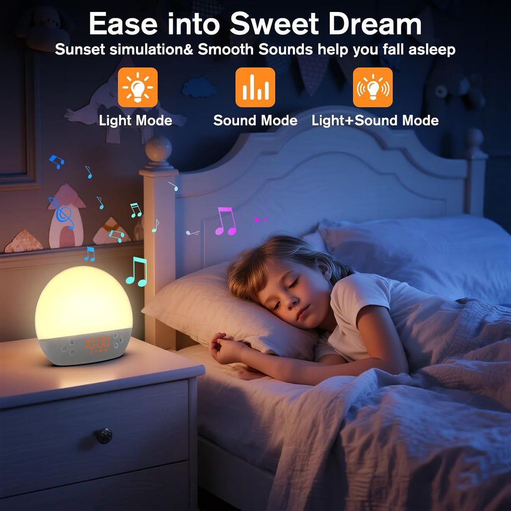 Wake up Light Sunrise Alarm Clock, Digital Alarm Clock Bedside Dimmable Night Light, White Noise Sound Machine 30 Soothing Sounds, Loud…
