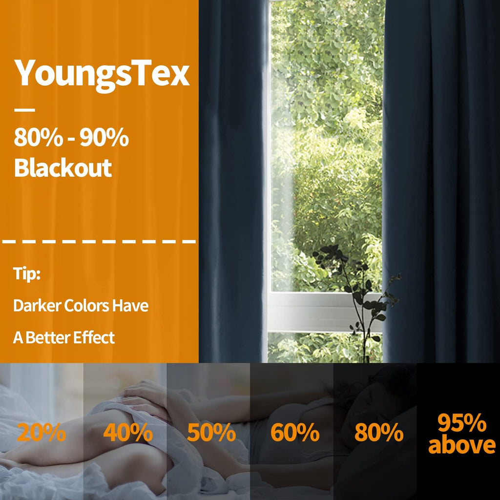 YoungsTex Denim Blue Blackout Curtains 68 Inch Length for Bedroom - Thermal Insulated Drapes with Grommet Room Darkening Window Treatments…