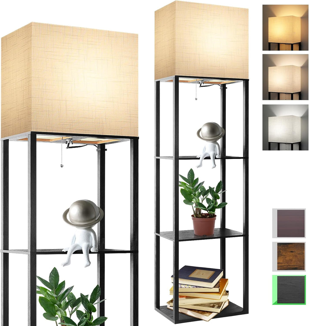 RUNTOP Plus Floor Lamp with Shelves, Shelf Lamp with 15W LED Bulb, 3 Colors, Memory Function, Wide Display Shelf for Collectibles Storge…