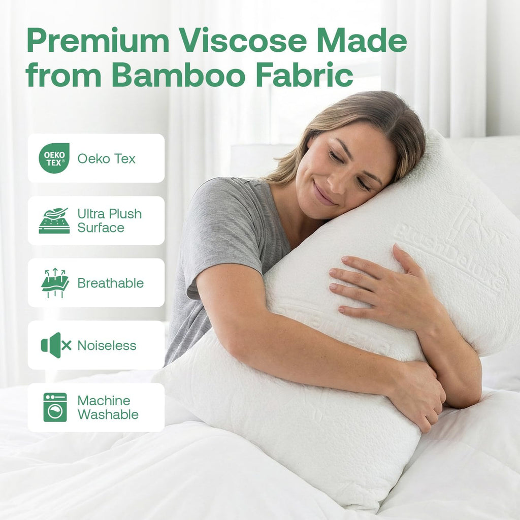 PlushDeluxe Waterproof Pillow Protector Covers - Viscose Made from Bamboo – Allergy, Dust, and Mite Proof Zippered Pillowcase, Set of 2 Que…