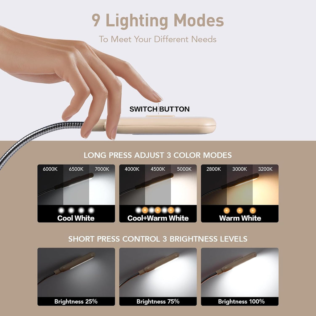 Vavofo Rechargeable Book Light for Reading in Bed Kids, 7 LED Reading Light with 9-Level Warm Cool White Daylight, Eye comfort Lamp with…