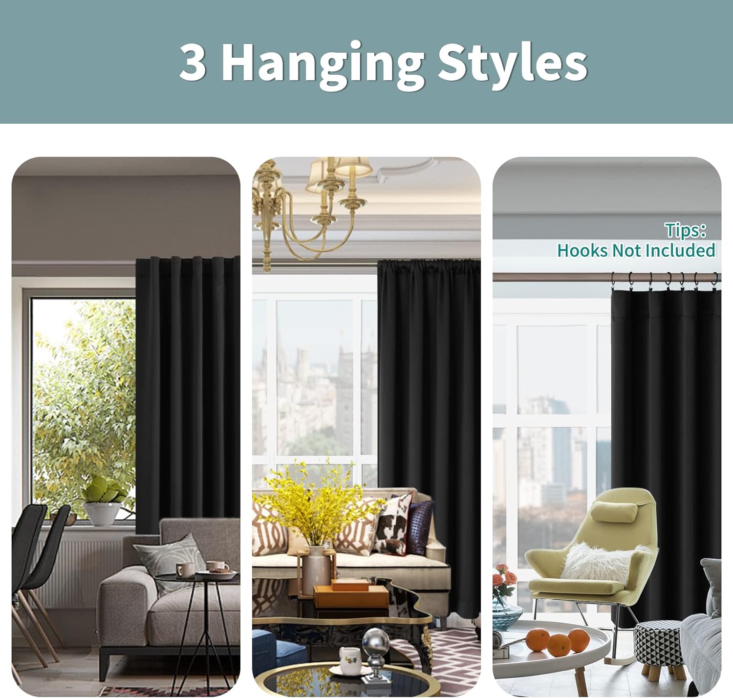 BGment Black Full Blackout Curtains with Thermal Insulation Liner Curtains 84 Inches Long, Rod Pocket and Back Tab Double Layer Room…