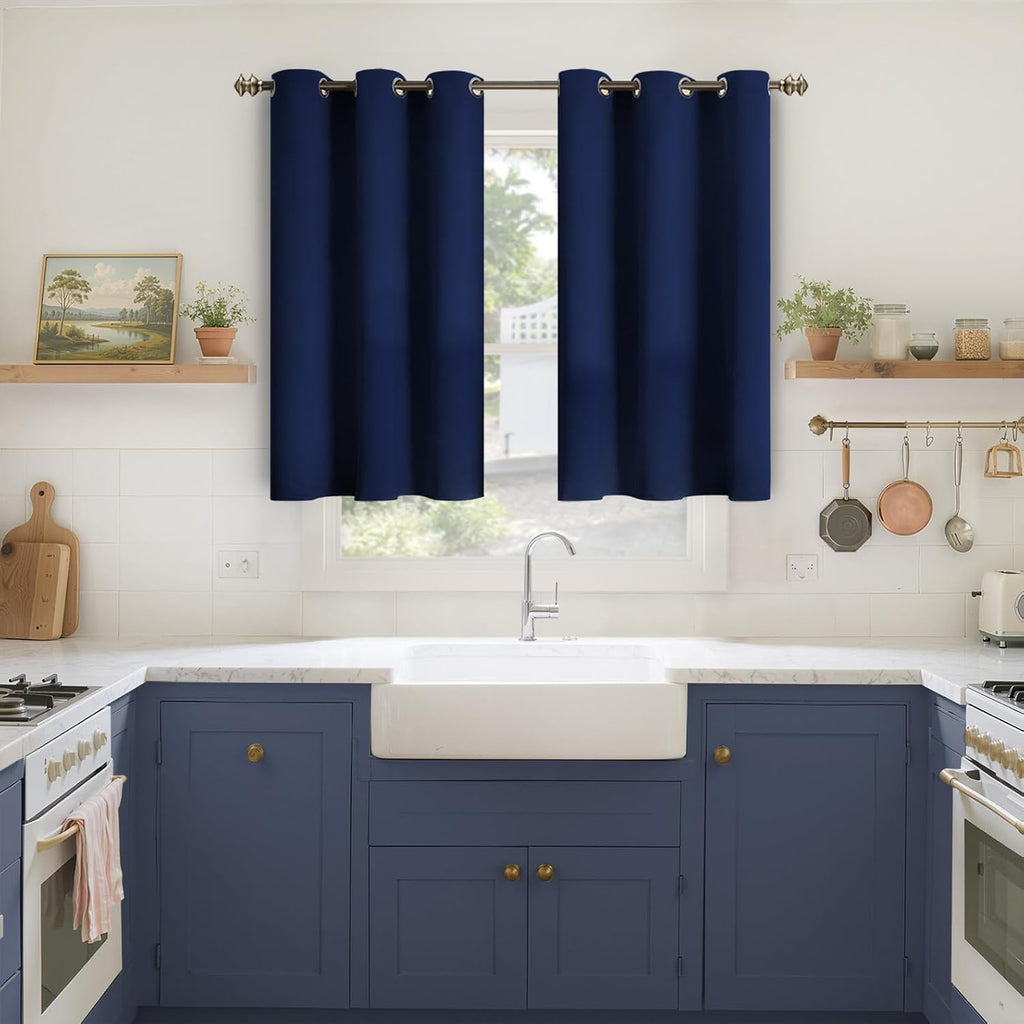 YoungsTex Navy Blue Blackout Curtains 40 Inch Length - Short Room Darkening Drapes with Grommet Privacy for Bedroom Bathroom Window, 2 Pane…