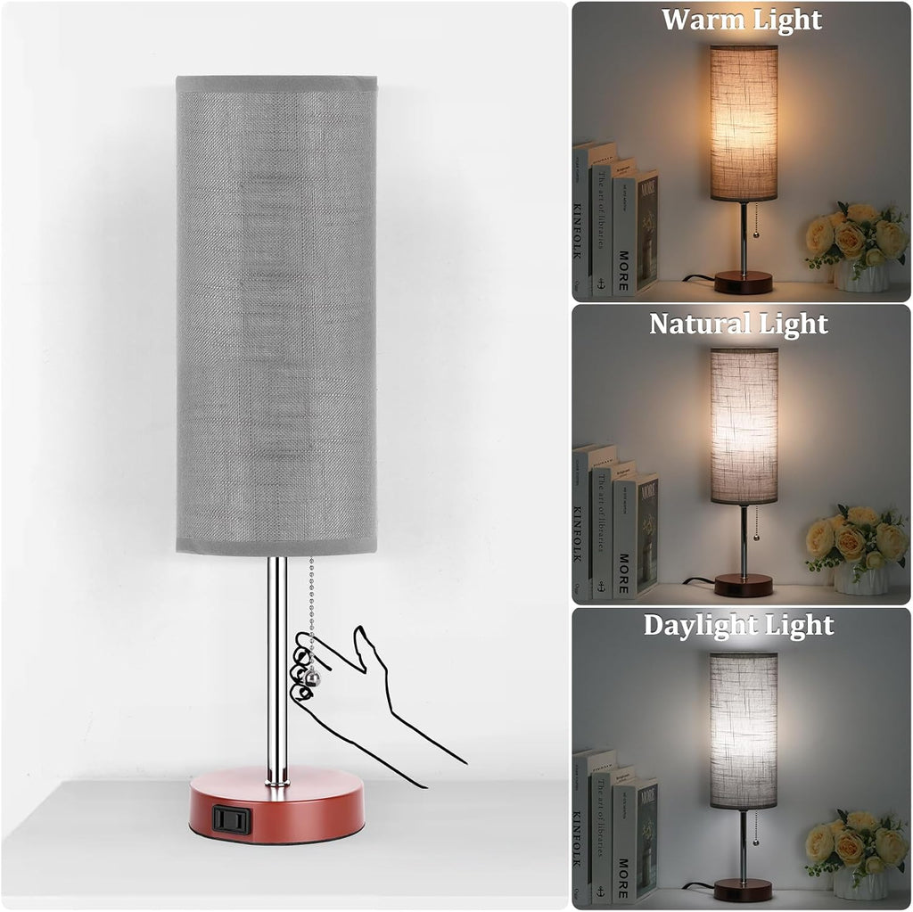 Dott Arts 18" Table Lamp for Bedroom, 3-Color Bedside Lamps with Pull Chain, Bedroom Table Lamps for Nightstand, AC Outlet Small Lamp for…