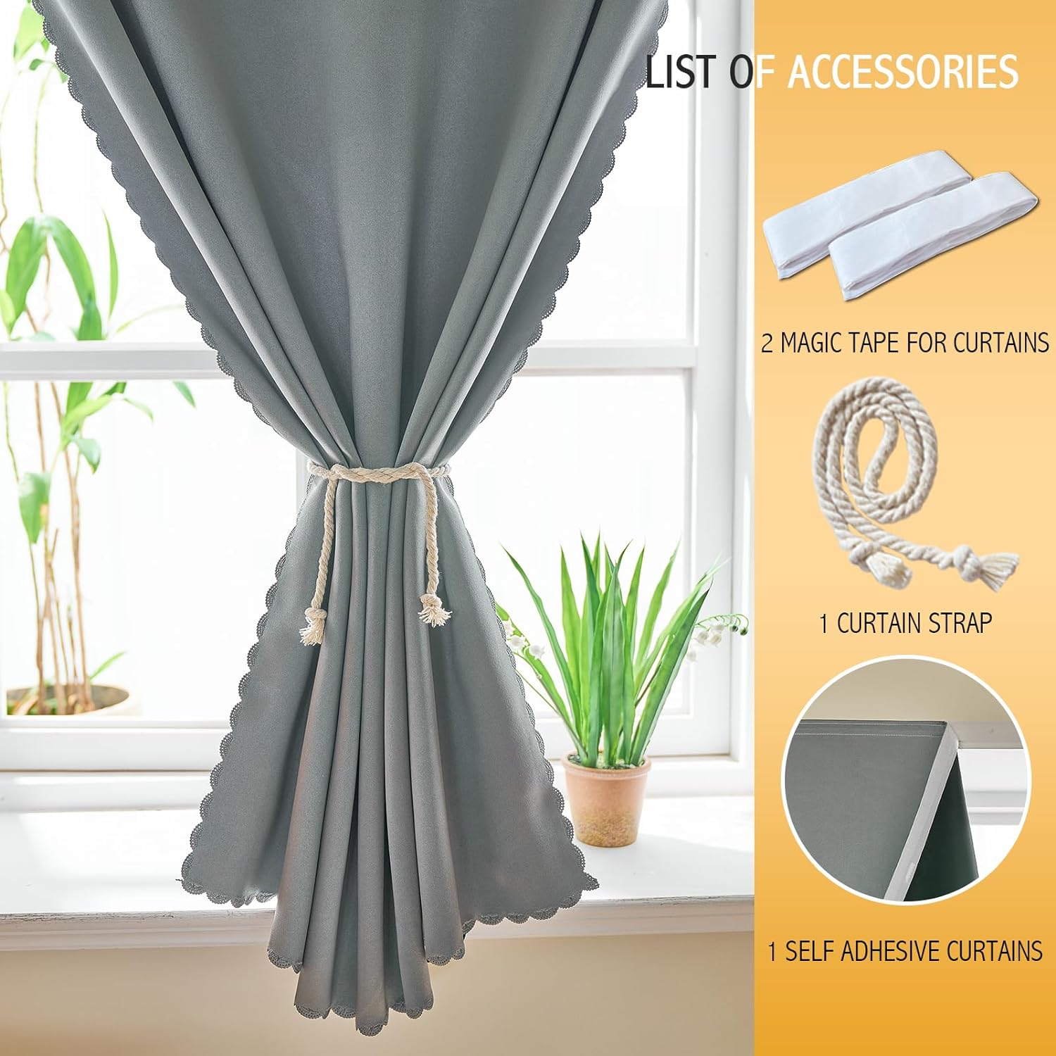Jilron Magic Tape Stick on Portable Curtains for Windows, Bedroom Blackout Curtains for - Thermal Lnsulated No Drill Curtains Room Darkening…