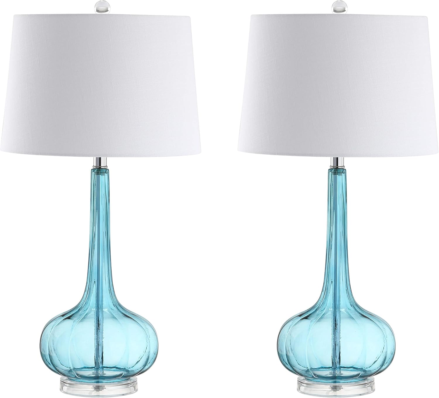 JONATHAN Y 28.5" Aqua Glass Teardrop LED Table Lamp Set of 2 for Living Room Bedroom Nightstand, White Linen Shade Modern Transitional…