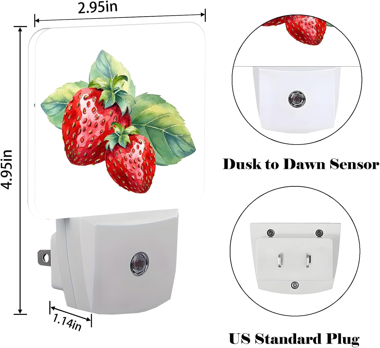 Watercolor Cute Strawberry Night Light, Plug Into Wall with Dusk to Dawn Light Sensors, Warm Nightlights for Bedroom, Bathroom, Hallway…