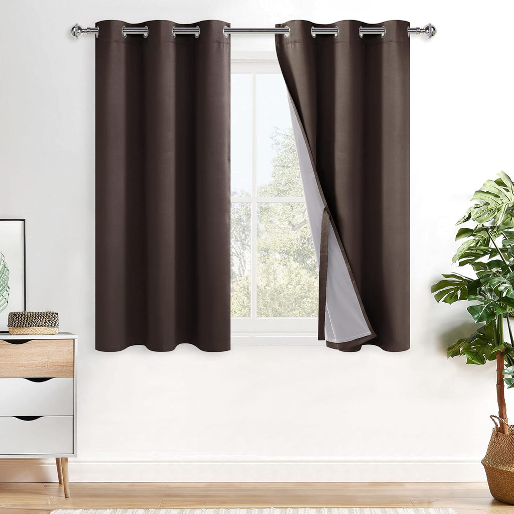 Xwzo 100% Blackout Curtains 54 Inches Long with Tiebacks- Thermal Insulated & Energy Efficiency Window Draperies Grommet Top with Black Lin…