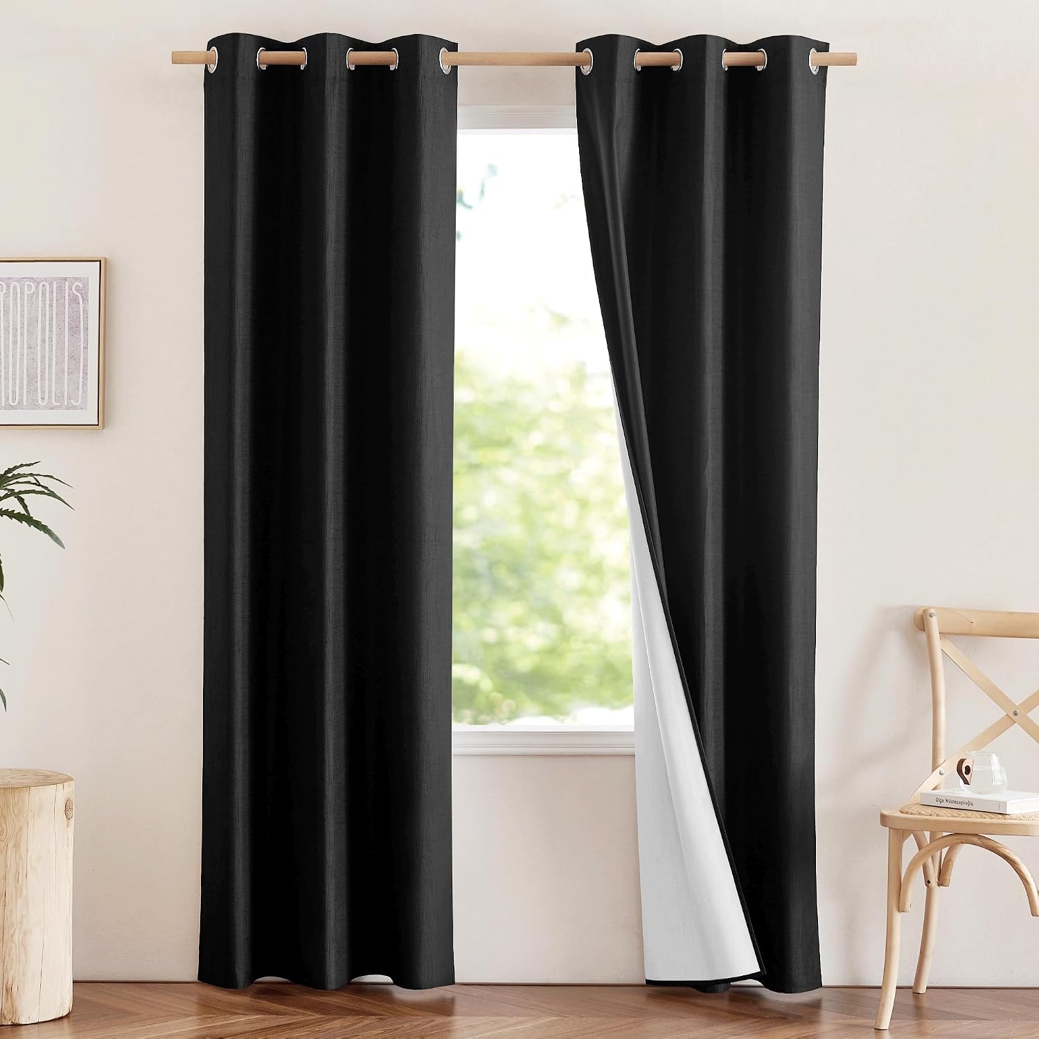 NICETOWN Vintage Open Linen Weave Flax Thermal Curtains, 100% Blackout Curtains 84 inches Long for Dining Room, Soundproof Window…