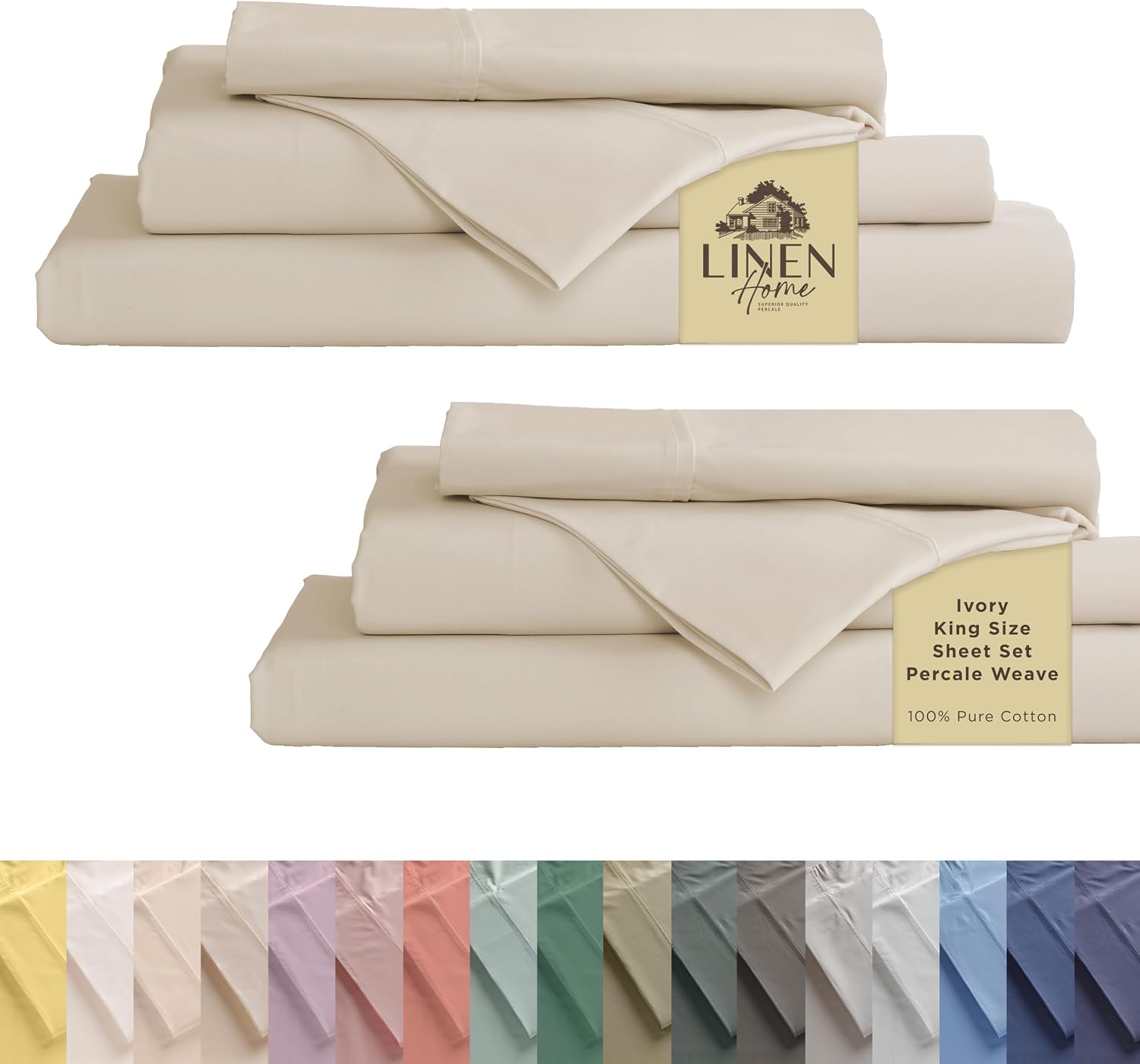 Linenhome Linen Home 2-Pack King Sheet Set, 100% Cotton Percale Bedding, 8-Piece Value Bundle, Deep Pocket Cooling Bed Sheets for Hot Sleep…