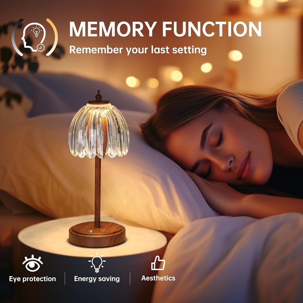 Shenmoyl Tulip Table Lamp with 5200mAh Battery & Touch Control, Small Cordless Table Lamp with 3 Colors, Rechargeable Battery Operated…