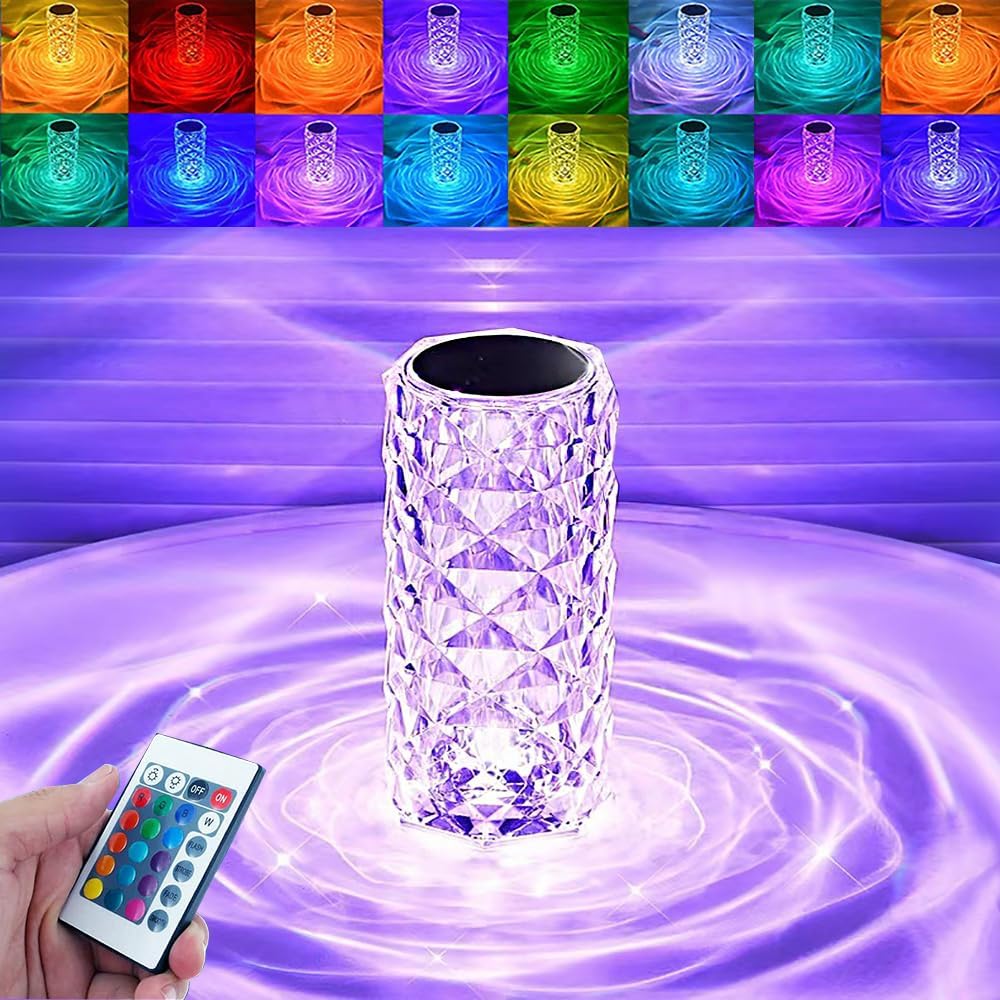 Portable Crystal Table Lamp,16 Color Touch Control Rechargeable Lamp, Crystal Bedside Lamp, Night Light, Room Decor Desk Lamp, Bedroom, Living…