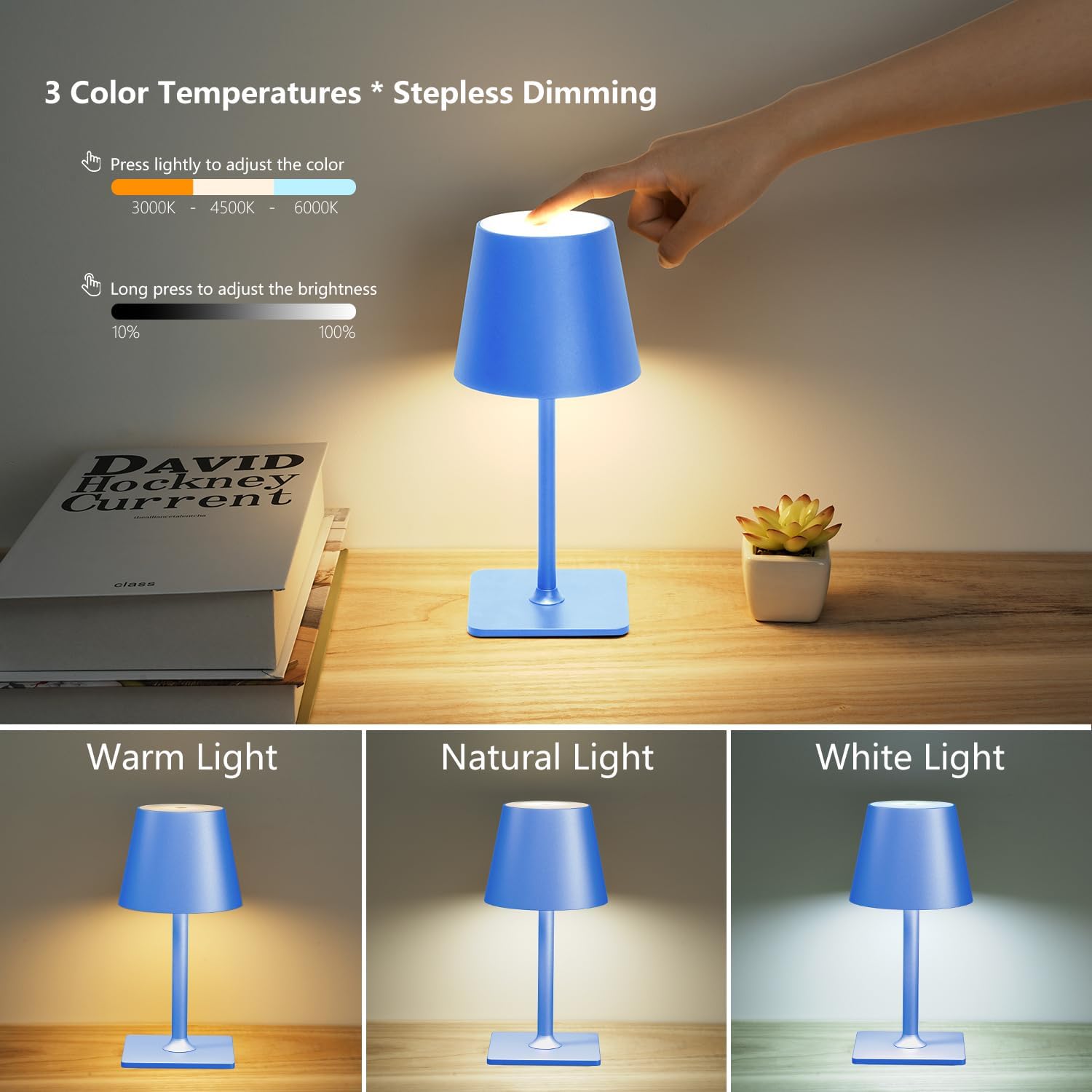 Yogaret Blue Cordless Table Lamp Set of 2, Indoor/Outdoor Table Lamp for Restaurant Home Dinner Patio Pinic