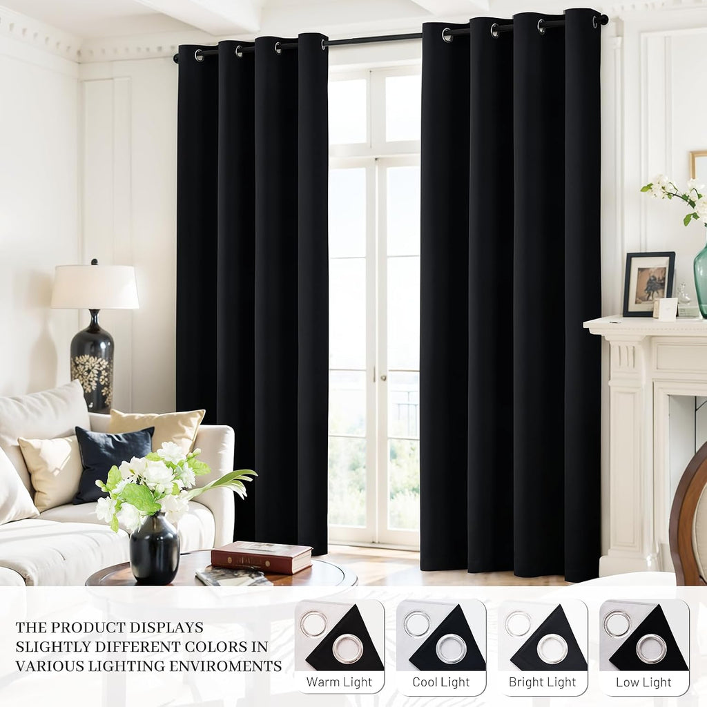 Yakamok 100% Blackout Curtains Black Room Darkening Thermal Insulated Window Curtain with 2 Thick Layers-Set of 2 Panels Grommet Top Drapes…