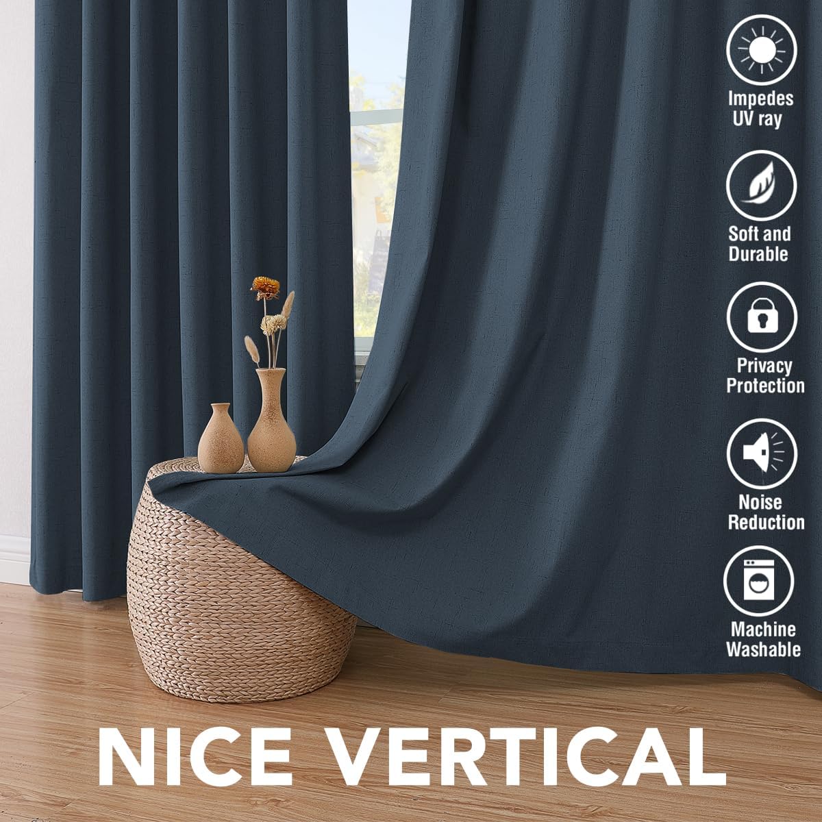 H.VERSAILTEX Linen Blackout Curtains 63 Inches Long 100% Absolutely Blackout Thermal Insulated Textured Linen Look Curtain Draperies…