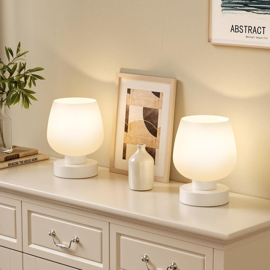 Seealle Touch Bedside Table Lamp Set of 2 - Small Bedside Lamp for Bedroom Living Room Night Stands, Desk Lamp with White Glass Shade for…