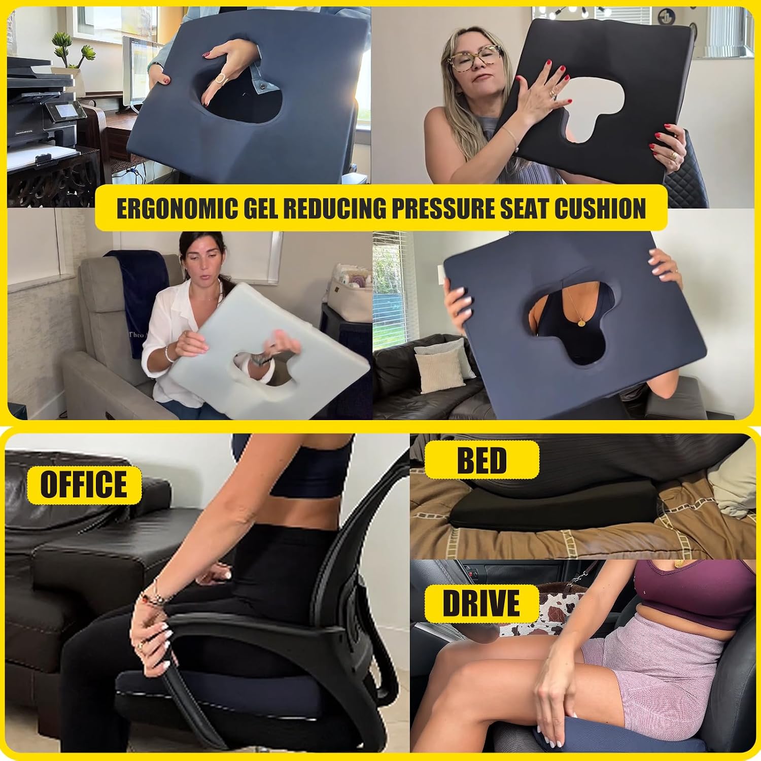 FoKon Gel Wheelchair Seat Cushion, Bed Sore Cushions for Butt, Gel Cushion for Pressure Relief, Donut Pillow for Tailbone, Sciatica, Coccyx, hem…