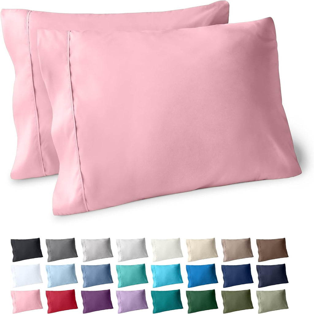 BareHome Bare Home Microfiber Pillow Cases - Standard/Queen Size Set of 2 - Cooling Pillowcases - Double Brushed - Light Pink Pillowcases 2…