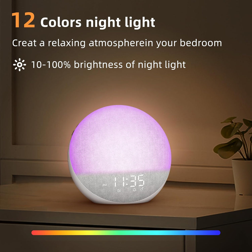 Odokee Sunrise Alarm Clock White Noise Machine: Natural Wake Up Light - Dimmable Clock with Bluetooth Speaker for Bedroom - 25 Sleep…