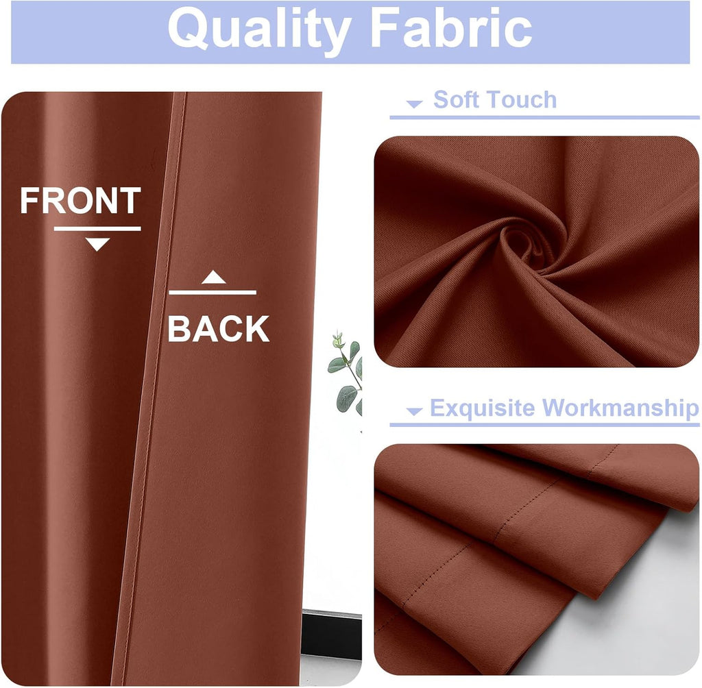 Simplebrand Ava Terracotta Blackout Curtains for Bedroom 63 Inch Length 2 Panels, Solid Thermal Insulated Energy Saving Rod Pocket Window T…