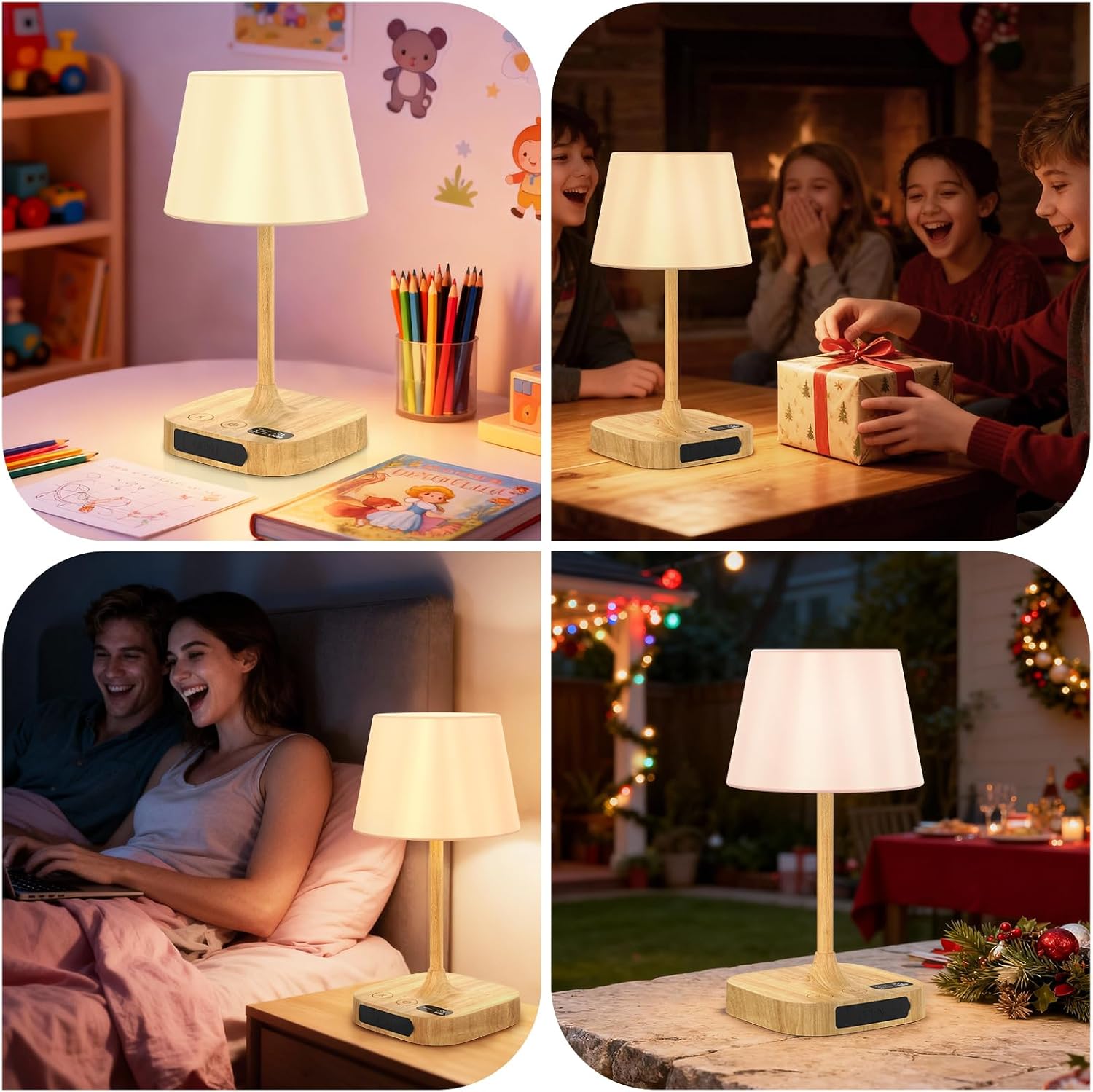 Table Lamp - 8000mAh Cordless Rechargeable Battery and Dimmable LED Display Touch Lamp for Patio Bedroom (Wood Grain, 1 Pack)