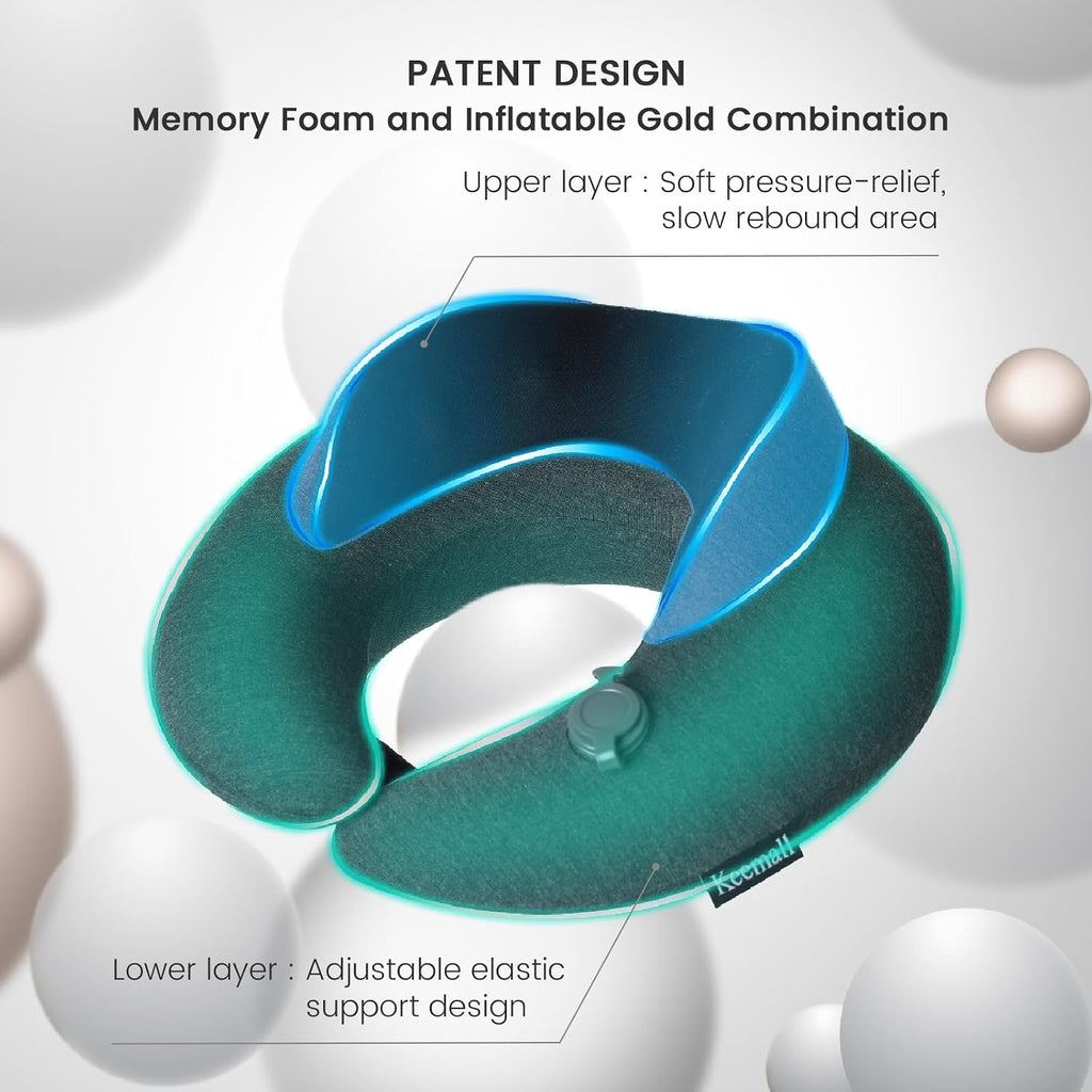 Keemall Inflatable Neck Pillow, Premium Travel Neck Pillow for Airplane Headrest Sleep - 3rd Generation, Double Comfort Plane Pillow for…