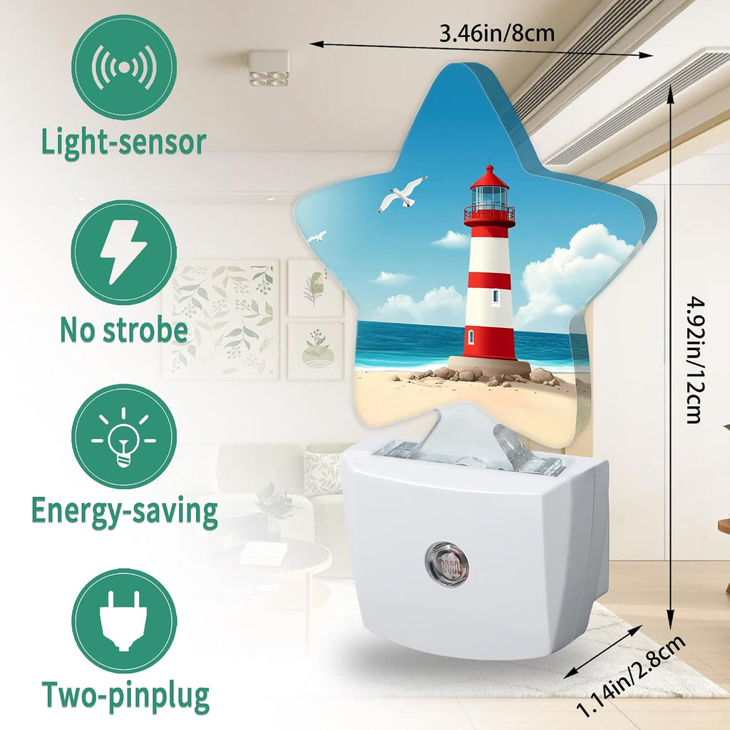 Sea Lighthouse Star Night Light Plug in, Decorative Night Light for Kids Room Nursery Bedroom, Soft Glow Sensor Lamp for Hallway…