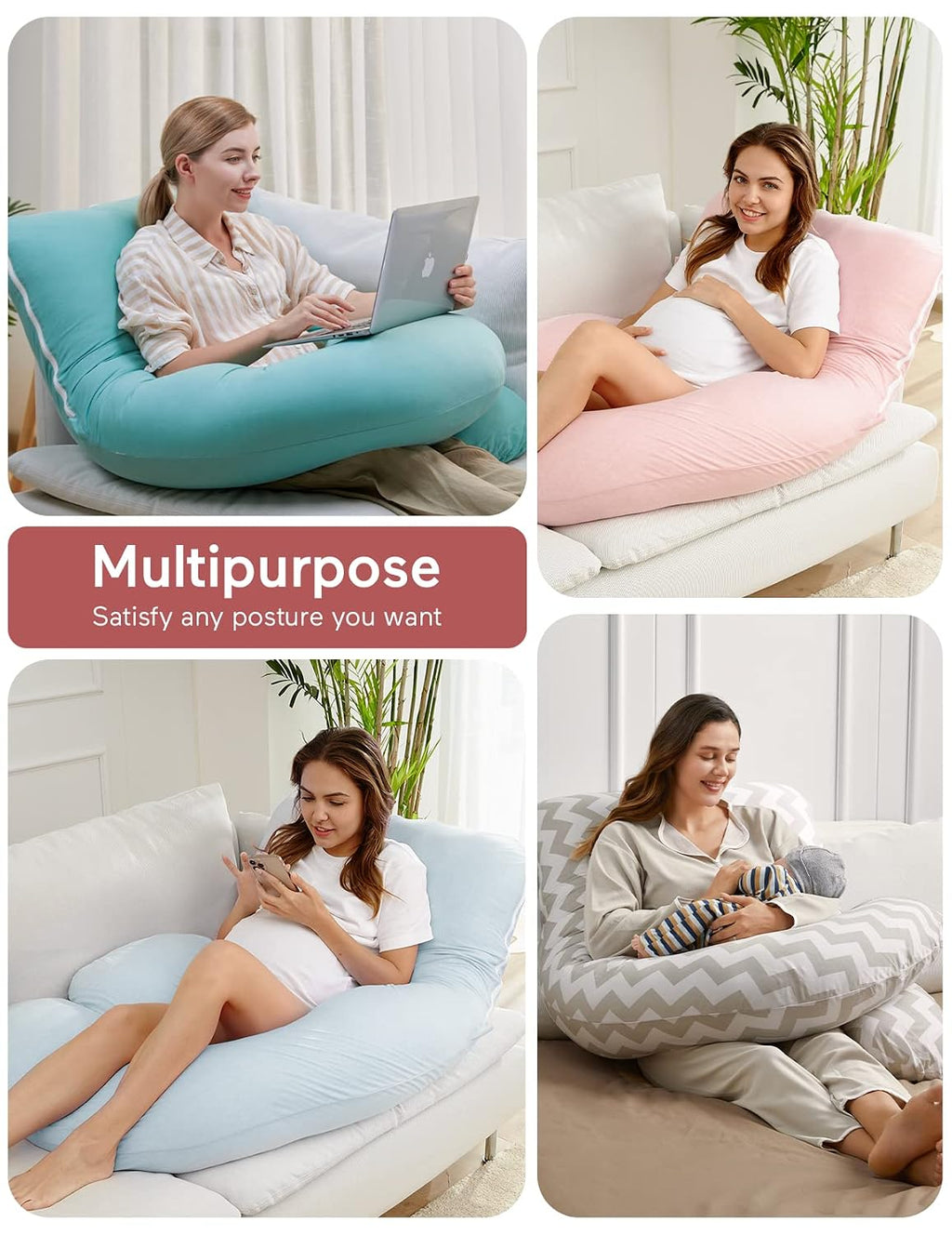 Momcozy U Shaped Pregnancy Pillows with Cotton Removable Cover, 57 Inch Full Body Pillow Maternity Support, Must Have for Pregnant Women…