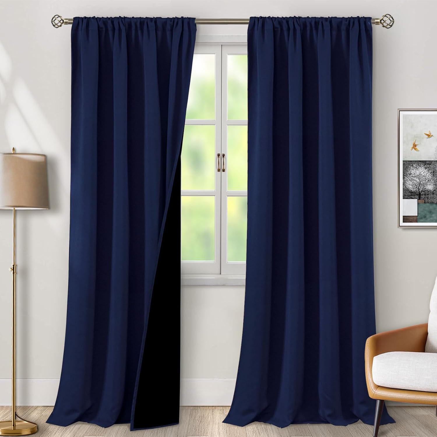 BGment Navy Blue Blackout Curtains for Living Room 95 Inch Long 2 Panels Set, 100% Light Blocking Room Darkening Thermal Insulated Rod…