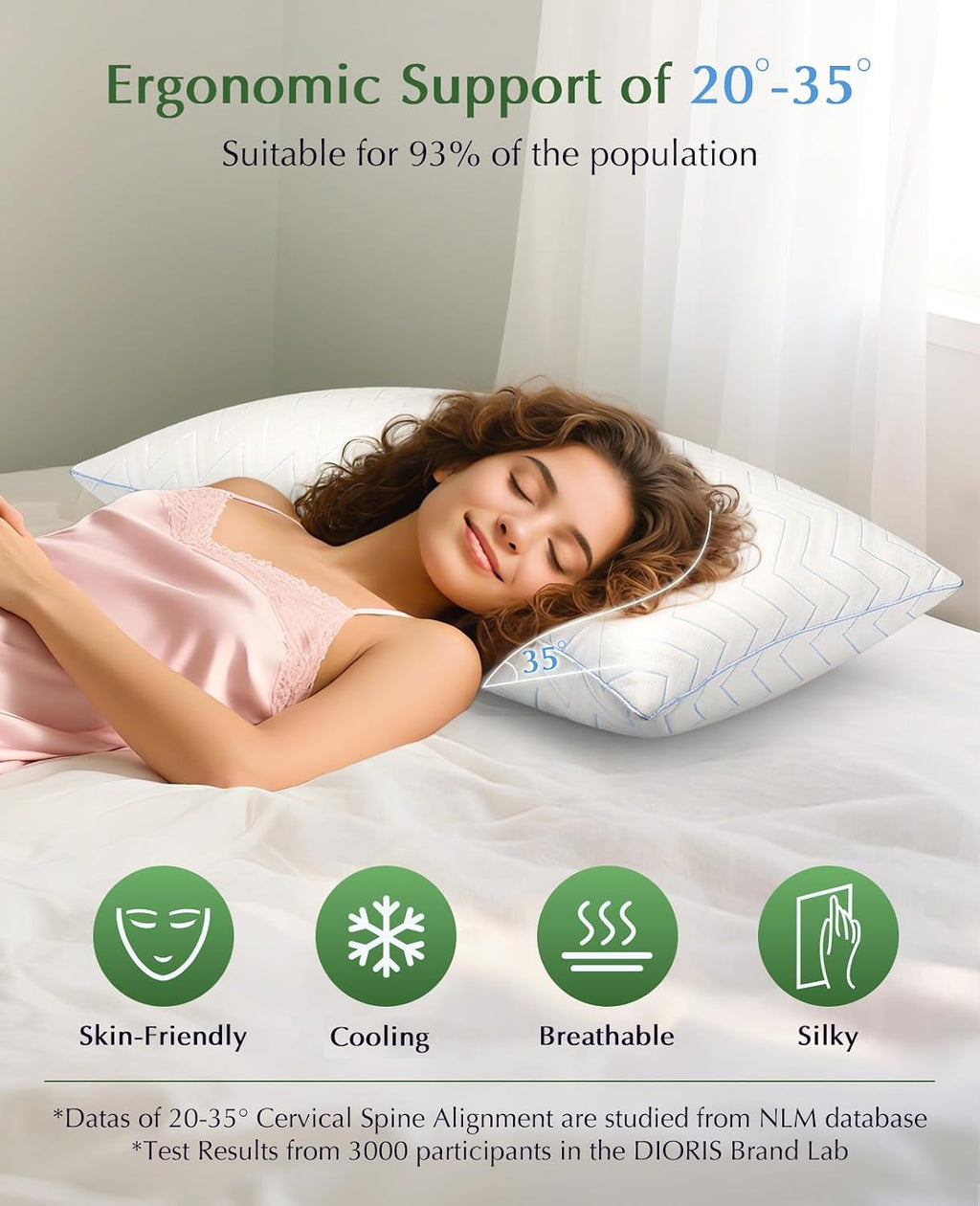 DIORIS Queen Size Pillows Set of 2 - Cooling Bed Pillows for Sleeping, Down Alternative Hypoallergenic Pillow for Side Back and Stomach…