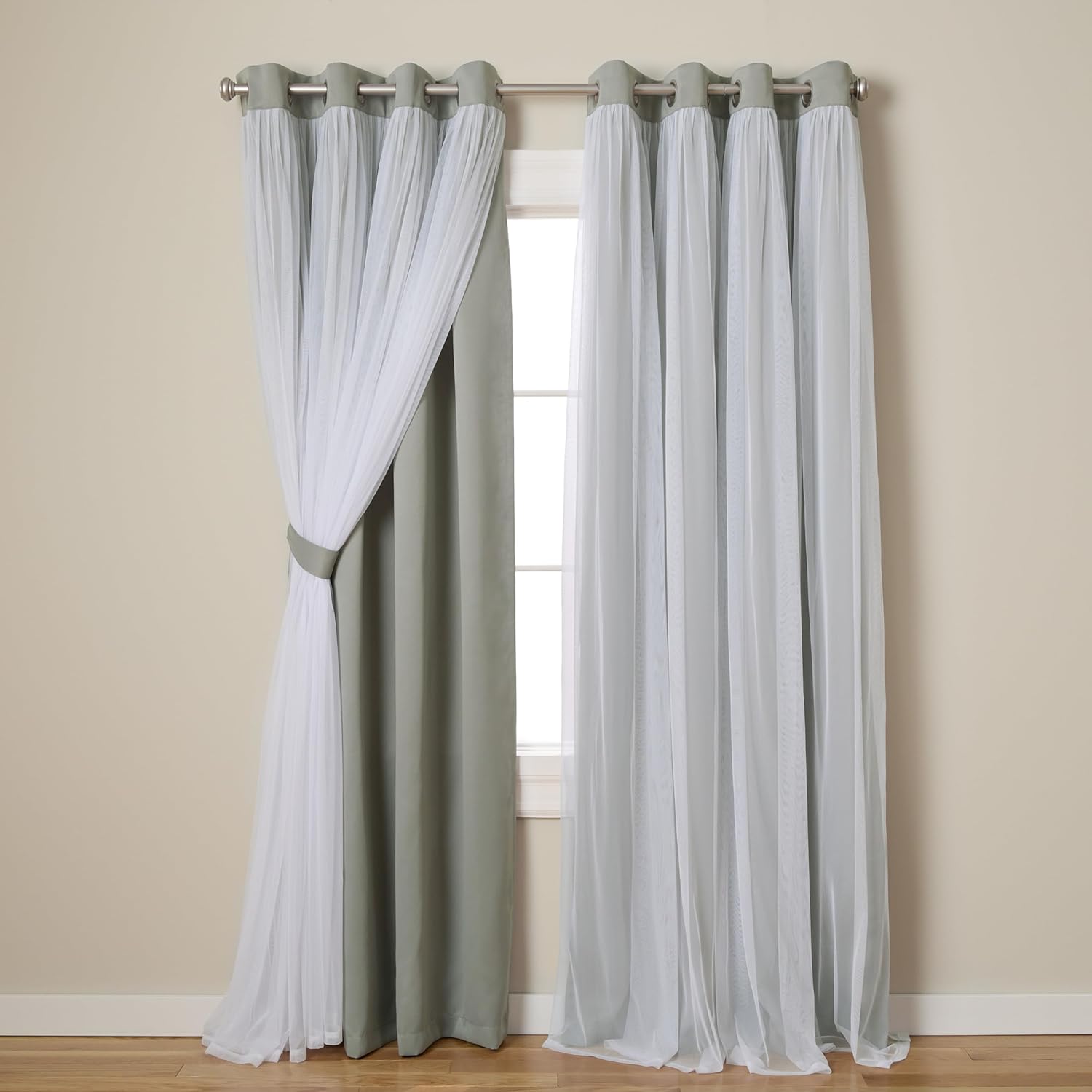 TOWN & COUNTRY LUXE Talia Double Layer Indoor Curtains, Sheer and Room Darkening Blackout, Grommet Top, Energy Efficient, 2-Pack Set…
