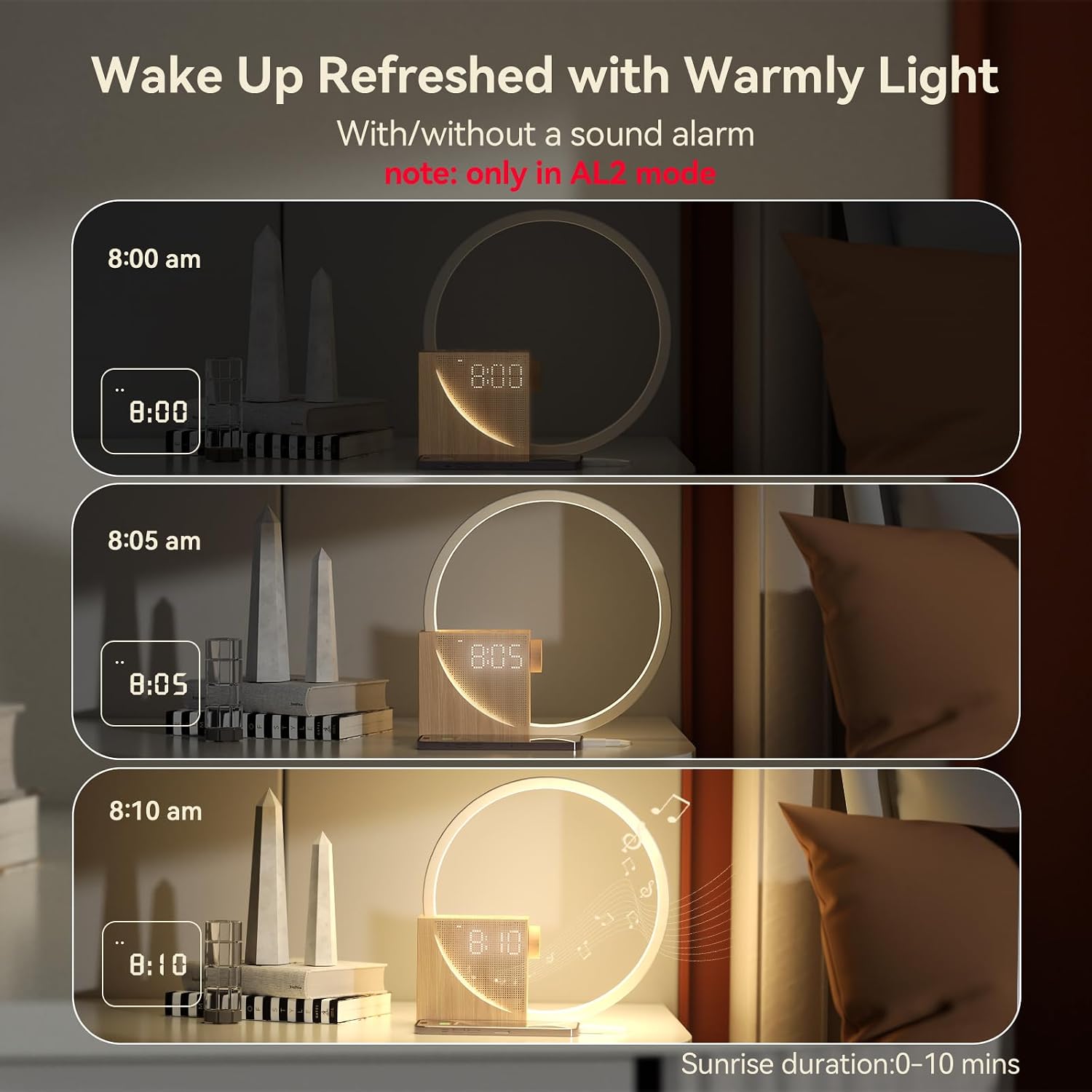 Vivilumens Sunrise Alarm Clock Sound Machine Nightlight, Gradual Wake Up Light, Digital Dimmable Clock, 10 White Noise Sleep Sounds…