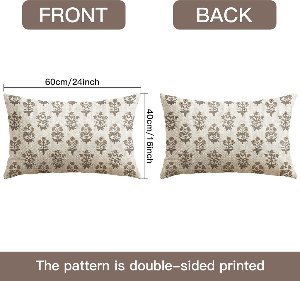 OTOSTAR Floral Print Pillow Covers 16x24 Inch Pack of 2 Double-Sided Brown Flower Lumbar Throw Pillow Covers Farmhouse Rustic Cushion…