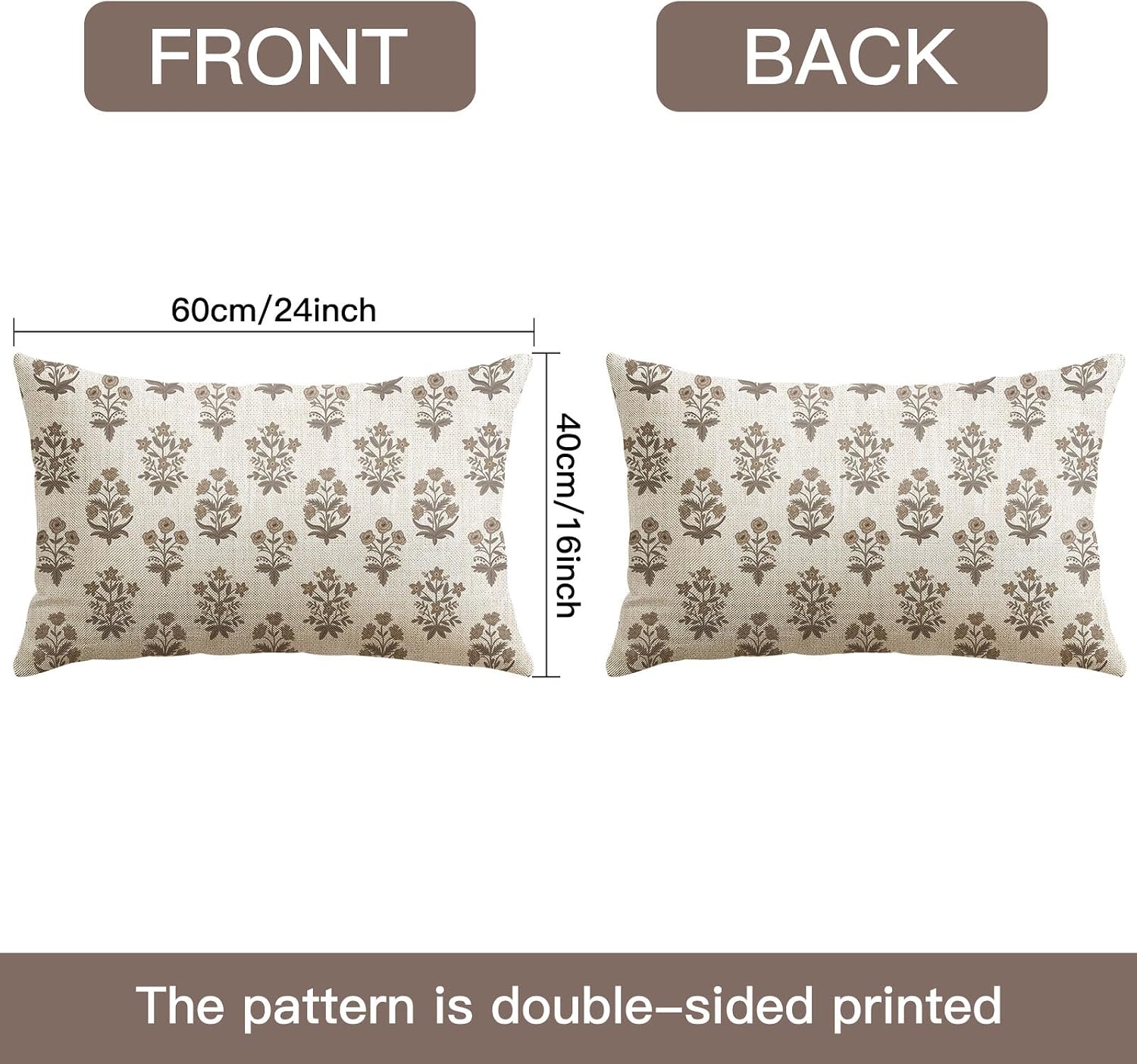 OTOSTAR Floral Print Pillow Covers 16x24 Inch Pack of 2 Double-Sided Brown Flower Lumbar Throw Pillow Covers Farmhouse Rustic Cushion…