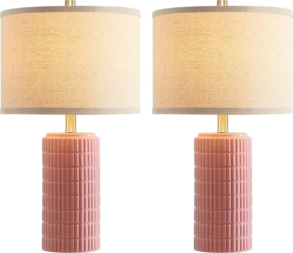 AIEAMPDO 23" Set of 2 Pink Ceramic Table Lamp for Living Room Bedroom, Modern Farmhouse Nightstand Desk Lamps for Dining Room Dresser End…