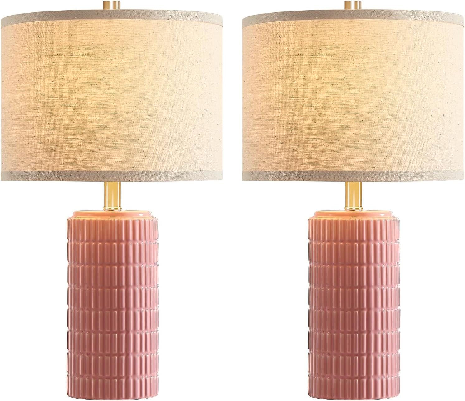 AIEAMPDO 23" Set of 2 Pink Ceramic Table Lamp for Living Room Bedroom, Modern Farmhouse Nightstand Desk Lamps for Dining Room Dresser End…