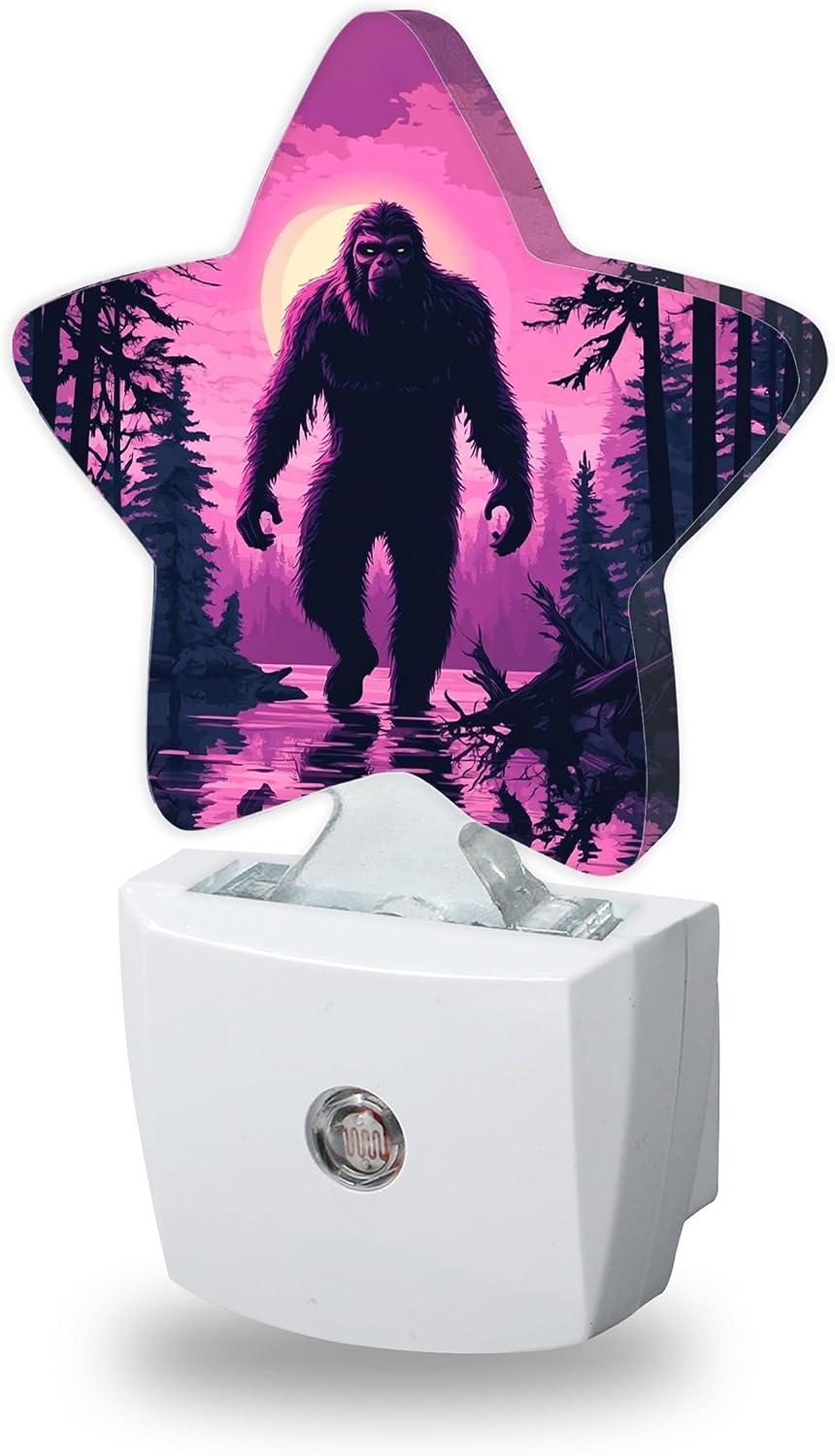 Bigfoot Night Light for Kids, Purple Forest Night Lights Plug Into Wall, Lightweight Dusk to Dawn Light Sensor Warm Nightlights for Girls…