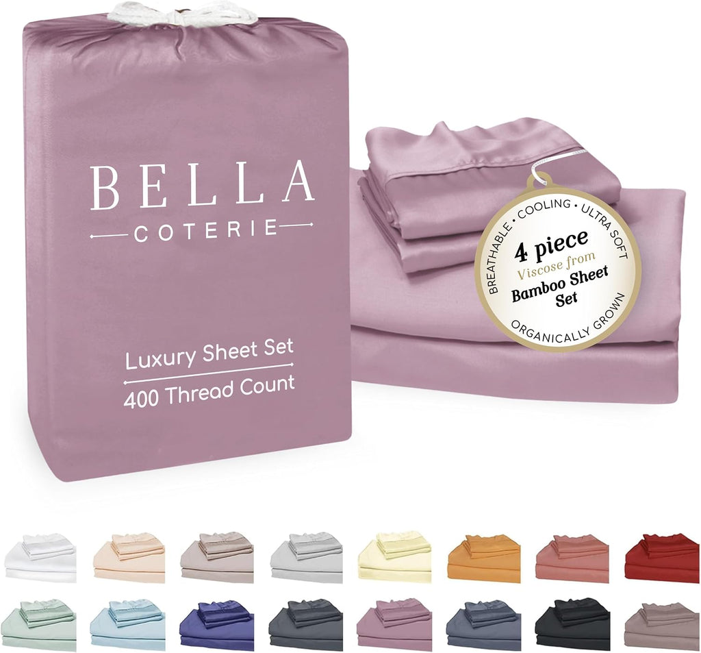 Bella Coterie Luxury Bamboo Viscose Queen Size Sheet Set | 100% Organically Grown | Ultra Soft | Cooling for Hot Sleepers | 18" Deep…