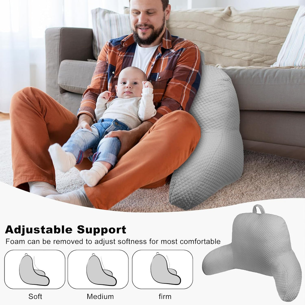 Reading Pillow, Ice Silk Bean Back Support Pillow for Bed Sitting Up, Large Bed Rest Pillow with Arms for Adults, Back Support Pillow for…